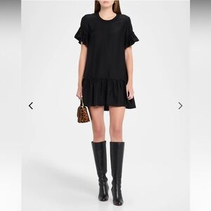 Cinq à Sept Leilah Silk Mini Dress Black Ruffle Flounce Dropped Waist Sz S NWT